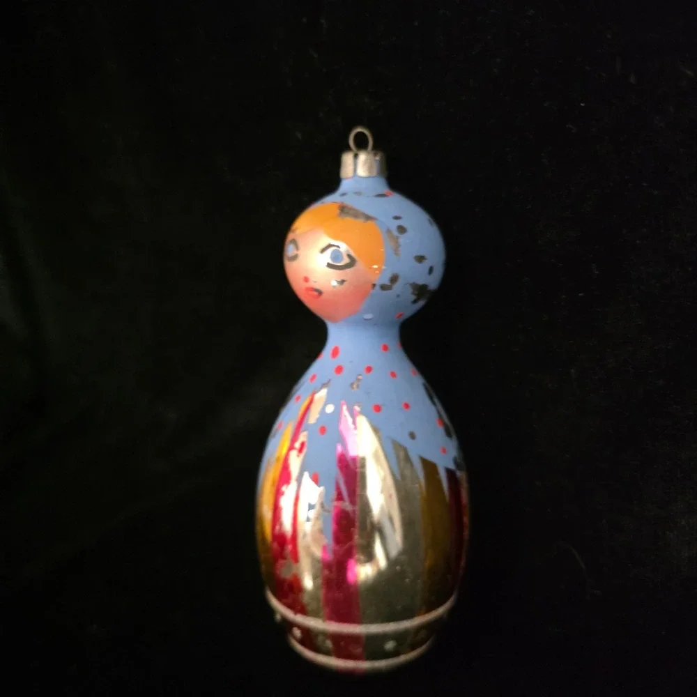 VTG De Carlini ?? Polish ?? Matryoshka Doll Hand Blown Glass Christmas Ornament